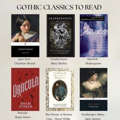 some books that are on top of a book shelf with the title gothic classics to read