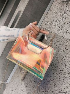 Trendy Iridescent Bags, Iridescent Rectangular Bag For Gift, Clear Shoulder Bag For Party, Trendy Iridescent Party Bag, Trendy Clear Bag For Party, Trendy Clear Shoulder Bag For Party, Trendy Clear Bags For Parties, Trendy Clear Party Bag, Trendy Clear Shoulder Bag As Gift