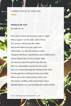 the garden poem of the day is written in white on top of some potted plants