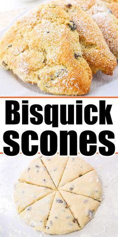 biscuit scones on a baking sheet with the words biscuit scones above them