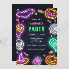 a halloween party flyer with neon lights