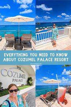 a collage of photos with the words everything you need to know about cozumel palace resort