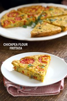 there is a slice of frittata on the plate