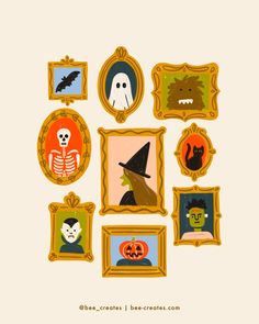 an image of halloween pictures on the wall