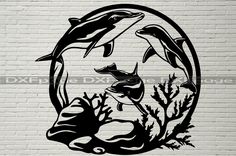 dolphins swimming in the ocean with corals and seaweed wall art decal sticker