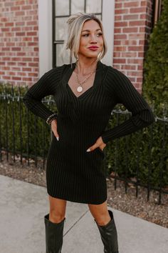 Believe us when we say this chic black sweater dress is the one and only for you with its lightweight knit material, wide ribbed texturing, v-cut neckline, long sleeves with cold shoulder accents, and a flattering silhouette that ends in a straight mid-thigh length hemline! Measurements S : Bust 26", Hip 22", Length 32", Sleeve Length 23", Waist 20". M : Bust 28", Hip 24", Length 33", Sleeve Length 23.5", Waist 22". L : Bust 30", Hip 26", Length 34", Sleeve Length 24", Waist 24". Black Sweater Dress, Lace Up Wedges, Faux Leather Heels, The One And Only, Black Sweater, V Cut, Lace Up Heels, V Cuts, Women Clothing Boutique