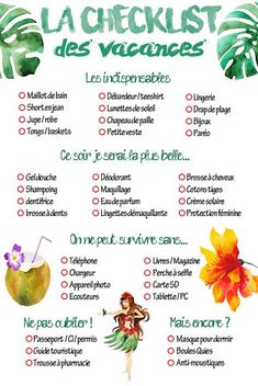 a poster with the words la checklist des vacances written in different languages