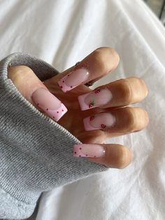 Strawberry Nails Square, Nails Inspiration Square Medium, Strawberry Themed Nails, Strawberry French Tip Nails, Valentine’s Day Nails Ideas, Strawberry Acrylic Nails, Barbie Nails Short, Strawberry Nails Acrylic, Pink Strawberry Nails