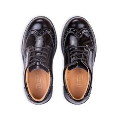 Black Leather formal boy shoes adorned with a brogue detail for a casual and smart look are not only stylish but also offer optimum comfort and support for small feet. Boy Brogues completed with a chunky sole and a decorative welt seam around the sole create a retro vibe. Oxford Boy Shoes are made of genuine patent* leather with a luxuriously varnished finish. Due to their shining finish, boy lace-up shoes are perfect for special occasions like First Holy Communion, weddings as page boy shoes, o Kids Oxford Shoes, Patent Leather Oxfords With Brogue Detailing, Black Patent Leather Brogue Lace-up Shoes, Black Patent Leather Lace-up Shoes With Brogue Detailing, Black Dress Shoes With Brogue Detailing And Flat Heel, Black Dress Shoes With Brogue Detailing, Black Patent Leather Dress Shoes With Brogue Detailing, Black Brogue Lace-up Shoes With Round Toe, Black Lace-up Shoes With Brogue Detailing