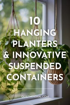 hanging planters and inovative suspended containers with text overlay that reads 10 hanging planters & inovative suspended containers