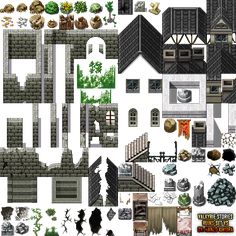 a bunch of different types of buildings and structures in the game, including stairs, fences,