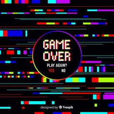 the title for game over, which is written in red and blue with colorful lines