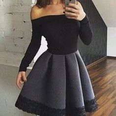 Elegant black long sleeve short prom dress,evening dress,homecoming dress,dresses Long Sleeve Prom Dress Short, Long Sleeve Homecoming Dress, Rok Outfit, Ball Gowns Evening, Dress Chiffon, Lace Homecoming Dresses, فستان سهرة