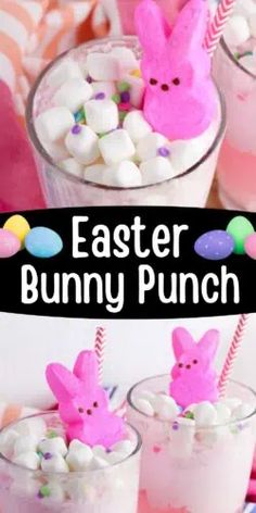 two cups filled with marshmallows and bunny bunnies