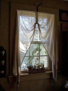 a window with curtains and plants in it