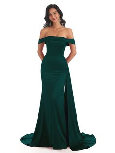 dark-green|fallon Full Length Satin Maxi Dress With Sweep Train, Satin Maxi Dress With Sweep Train, Satin Bridesmaid Dress With Sweep Train For Prom, Satin Mermaid Dress With Sweep Train For Gala, Satin Maxi Evening Dress With Sweep Train, Full Length Satin Evening Dress, Satin Mermaid Hem Prom Gown, Green Satin Bridesmaid Dress For Prom Season, Green Satin Bridesmaid Dress For Prom