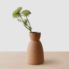 there is a small vase with some flowers in it