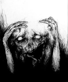 a black and white drawing of a person holding their hands up to their face in front of the camera