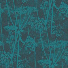 a blue and green wallpaper with flowers on it