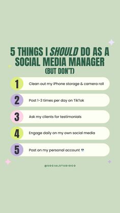 five things i should do as a social media manager but don't info sheet