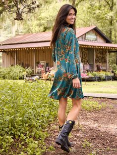 A tunic and a dress in ONE! It's so flattering and comfy, you can wear it anywhere! Green V-neck Tunic For Fall, Casual Tunic Dress For Fall, Fall Casual Tunic Mini Dress, Casual Tunic Mini Dress For Fall, Casual Flowy Tunic With Floral Print, Casual Flowy Rayon Tunic, Casual Flowy Floral Print Tunic, Bohemian Knee-length Mini Dress For Fall, Relaxed Fit Mini Dress For Fall Day Out