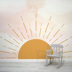 Sunshine Boho Wallpaper Mural from WallpaperMural.com Boho Sun Mural, Toddler Wall Mural, Sun Mural Wall, Sunshine Mural, Boho Sun Wallpaper, Watercolour Mural, Sun Mural, Seaside Wallpaper, Sun Wallpaper