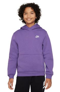 This quintessential, sporty hoodie is made from a cozy cotton blend and marked with an embroidered Futura logo, all in a scaled-down kids' size. Fixed hood Kangaroo pocket 80% cotton, 20% polyester Machine wash, tumble dry Imported Sporty Hoodie, Black Raspberry, Kids Club, Nike Kids, Boys Top, Big Boys, Fleece Hoodie, Kangaroo Pocket, Kangaroo