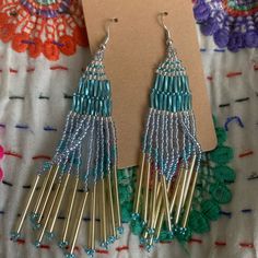 New Earrings. Beautiful Style. Very Beachy Look. Bundle With Another Item To Get A Discount And Save On Shipping! New Earrings, Denim Skirt Women, Beautiful Style, Skirt Women, Earrings Color, Blue And Gold, Gold Fashion, Blue Beads, Seed Bead