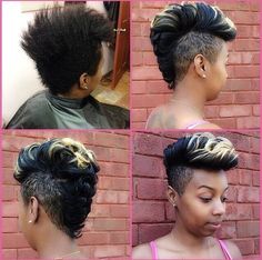 Straight Hair Mohawk, Black Women Straight Hair, Black Mohawk Hairstyles, Tapered Hairstyles, Black Mohawk, Long Hair Shaved Sides, Mohawk Cut, Women Straight Hair, Short Relaxed Hairstyles