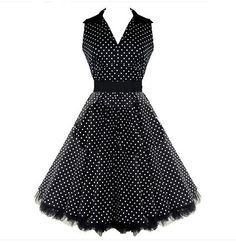 Black and White Polka Dot Vneck 50's Dress Retro V-neck Polka Dot Dress, Retro Polka Dot V-neck Dress, Vintage V-neck Polka Dot Dress, Black Rockabilly Dress For Spring, Rockabilly Black Dress For Spring, Polka Dot Dress Black, V Neck Prom Dresses, 50s Dresses, Polka Dress