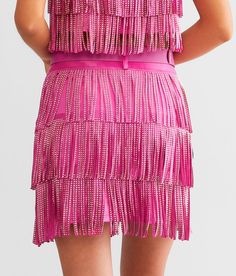 Blue B Tiered Rhinestone Fringe Mini Skirt - Pink Small, Women's Hotpink Satin lined 16 skirt Back zip detail Removable belt included. 97% Polyester 3% Spandex. Hand wash cold water separately. Do not use bleach. Lay flat to dry. Warm iron if needed.. WOMEN'S BOTTOMS SIZE CONVERSION CHART Waist (size) 22 23 24 25 26 27 28 29 30 31 32 33 34 36 38 Juniors - 00 0 1 3 5 7 9 11 13 15 - - - - US - - 00 0 2 4 6 8 10 12 14 16 18 20 22 S/M/L Sizing - XXS XS S S M M L L XL XXL XXL - - EU - - - - 32 34 36 Fringe Mini Skirt, Rhinestone Fringe, Women's Bottoms, Conversion Chart, Waist Size, Fabric Care, Lay Flat, Mini Skirt, Womens Bottoms