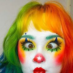 In Denial Reaction Pic, Cute Colorful Clown Makeup, Clay Clown Face, Rainbow Clown Outfit, Clowncore Makeup Male, Neon Clown Aesthetic, Yellow Clown Makeup