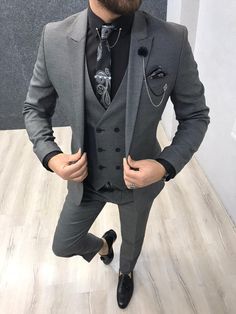 Doral Gray Slim Fit Suit-baagr.myshopify.com-1-BOJONI Classy Goth, Wedding Suits Men Grey, Grey Slim Fit Suit, Suits Men Slim, Grey Suit Men, A Man In A Suit, Dressy Style, Black Suit Men, Man In A Suit