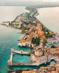 an aerial view of the old city and harbor