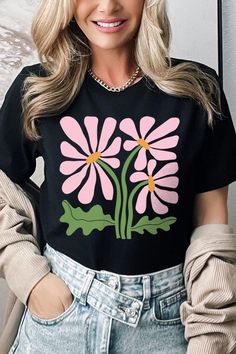 Botanical Pink Daisy Flowers Graphic T Shirts.Unisex Crew Neck Short Sleeve Tees.Crafted from premium materials, tailored to your lifestyle, ensuring a comfortable fit for any occasion.Family Group Uniforms Birthday Party Gift Concert Festival Events.High Quality Direct To Film Printed Graphic Design.100%COTTON,HEATHER(52%COTTON,48%POLY),ATH.HEATHER,BLACK HEATHER(90%COTTON,10%POLY)NICARAGUAMade In: Nicaragua Cheap Cotton T-shirt With Daisy Print, Spring Daisy Print Graphic Tee, Trendy Daisy Print Short Sleeve T-shirt, Pink T-shirt With Plant Print, Short Sleeve, Spring Botanical Flower T-shirt, Flowers Graphic, Sweater Duster, Concert Festival, Sweatshirt Short Sleeve