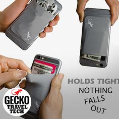 two hands holding cell phones with the caption holds tight nothing falls out, while another person's hand is holding a credit card