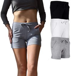 PRICES MAY VARY. SUPER FINE COTTON BLEND FRENCH TERRY SOFT BLEND FABRIC; 4 Way Stretch Anywear Fabric PREMIUM FASHION PACK OF 3 ACTIVE SHORTS ; No waiting for Laundry & off to the Gym FLEXIBLE SPORT FIT : Features two front pockets, Adjustable Spandex Drawstring Waist, Secured Non Binding Spandex Cuffs SUPER CONSTRUCTION ; Constructed of super soft knit fabric with A Rib Knit Covered Elastic Waistband - So comfy You Will Keep Them On All Day /Approximate Inseam 5" EASY CARE -NO SHRINKAGE ; Machi Sweat Shorts Women, Casual Sport, Yoga Gym, Active Shorts, Under Armour Women, Active Women, Amazon Women, Yoga Clothes, Sport Shorts