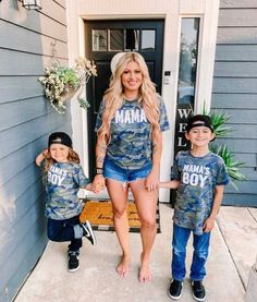 Mama and Mama's Boy Matching Shirts in the coolest vintage camo pattern! This listing allows you to purchase just the Mama Shirt OR just the Mama's Boy Shirt OR order both for a matching set! Simply choose your Design, Size, then Add to Cart. Repeat these steps for each shirt you would like to purchase. Professionally screen printed. Shirt color is Vintage Camo (faded camo). Print color is White. Design is distress printed for a vintage look. MAMA is printed on a standard adult unisex tee made o Camouflage Short Sleeve Top With Letter Print, Camouflage Cotton Top With Letter Print, Mother Son Gift, Screen Printed Shirt, Camo Tee, Boys Graphic Tee, Boy Shirt, Boys Set, One Piece Bodysuit