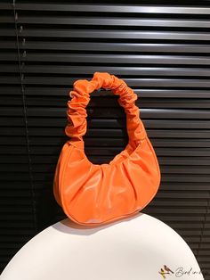 BirdinBag - Neon-orange Ruched Handbag: Stylish Mini Shoulder Bag for Women, PU Underarm Purse Casual Orange Handheld Shoulder Bag, Casual Orange Handheld Bag, Casual Orange Bag With Handles, Casual Orange Shoulder Bag With Handles, Trendy Orange Hobo Tote Bag, Handheld Orange Shoulder Bag With Handles, Chic Orange Shoulder Bag For Errands, Orange Pouch Shoulder Bag For Shopping, Trendy Orange Pouch Bag