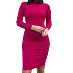 Pretty In Pink Mock Neck Sweater Dress In Ribbed Pattern, Midi Length Brand: Fashion Nova Mfg: Taryn Mrsp: $24.99 Size: Jr S 3/5 Would Fit Women's Regular Sizes 4/6 Measurements: 35" 27" 36" Length Shoulder To Hem 43.5" Condition: New With Tag Fabric: 60/40 Viscose/Poly Wash Instructions: Machine Color: Pink Smoke Free Environment Fast Shipping Pink Midi-length Winter Dress, Winter Pink Midi-length Dress, Pink Knee-length Winter Midi Dress, Pink Knee-length Midi Dress For Winter, Pink Winter Midi Dress, Pink Long Sleeve Midi Dress For Winter, Pink Midi Dress For Winter, Pink Knee-length Bodycon Winter Dress, Winter Pink Midi Dress