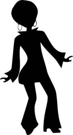 the silhouette of a woman with her arms out and legs crossed, wearing a black dress