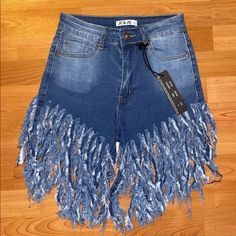 Stretch Material Fringe Detail New - Tags Attached True To Size Fitted Blue Bottoms With Fringe, Fitted Blue Shorts With Frayed Hem, Blue Fringe Shorts For Spring, Denim Fringe Shorts, Black Distressed Shorts, Fringe Shorts, Grey Denim Shorts, Denim Fringe, Festival Shorts