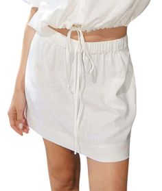 A mini version of the camille. elastic waistband for extra comfort and pockets on each side for functionality. Linen Mini Skirt, White Skirts, Designer Outfits Woman, Designing Women, Mini Skirt, Mini Skirts, Elastic, Skirt, Clothes Design