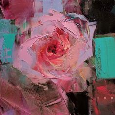 an abstract painting of a pink rose