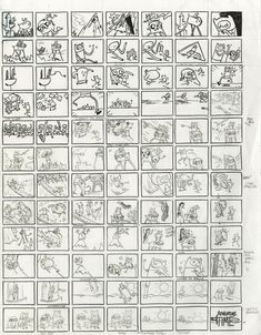 the storyboard for disney's classic cartoons is shown in black and white