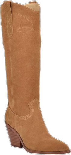 Western Block Heel Knee-high Boots For Fall, Western Style Mid-calf Boots With Block Heel, Western Boots With Block Heel For Fall, Western Style Wide Calf Mid-calf Boots With Block Heel, Western Mid-calf Boots With Wide Calf And Block Heel, Brown Western Boots With Block Heel, Western Block Heel Boots For Fall, Western Suede Mid-calf Boots With Stacked Heel, Suede Heeled Boots For Fall And Western-themed Events