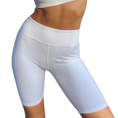 White Ribbed Biker Shorts Never Worn Smoke Free, Pet Free Home Same Day Shipping For Purchases Made Before 3pm Est Fitted Ribbed Shorts For Spring, Spring Fitted Ribbed Shorts, Ribbed Sports Bottoms For Spring, Spring Sports Ribbed Bottoms, Trendy Ribbed Shorts, Fitted Ribbed Workout Shorts, Ribbed Stretch Biker Shorts For Summer, White Biker Shorts For Yoga, Casual Ribbed Shorts For Sports