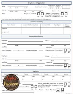 an employee application form with the words employment and other things to do on it,