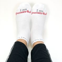 i am powerful socks with motivational words I Am Powerful, Notes To Self, Red Words, White Socks, Positive Quote, Athletic Socks, White Sock, Sock Shoes, Arch Support