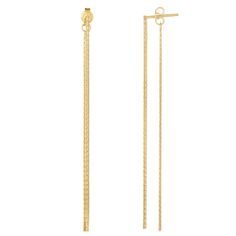 Elevate any ensemble when you wear this breathtaking 14k yellow gold front and back tassel earrings. Featuring a double sided fancy chain tassel motif, these fringe earrings are a perfect addition to anyone’s jewelry collection. These post push back earrings come in a elegant gift box.14K Yellow GoldPolished Finish Pos Elegant Gold Earrings With Double Chain, Formal Earrings, Stamped Earrings, Gold Fronts, Gold Drop Earrings, Fringe Earrings, Elegant Gift, Tassel Earrings, Metal Stamping